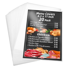 20 Pack Menu Covers 8.5 x 11 Inch, 2 View Restaurant Menu Covers, Single Page, All Clear Vinyl Menu Sleeves for Restaurant, Bars, Cafes