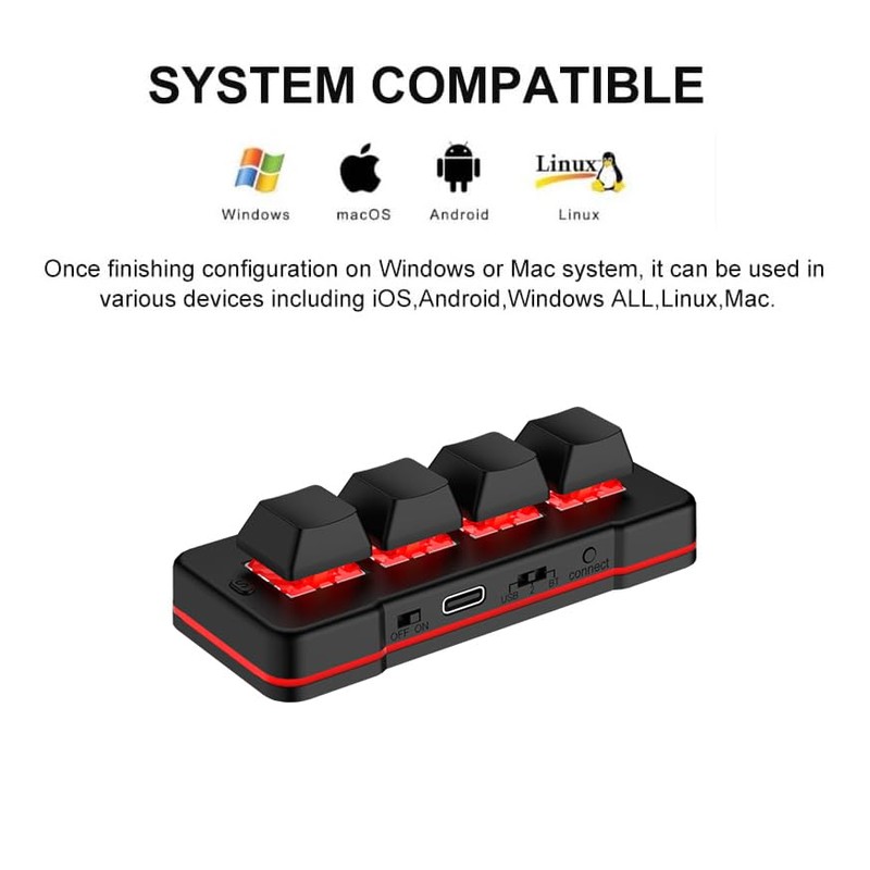 4 Key Mini Keypad USB Wired & BT Wireless Mini
