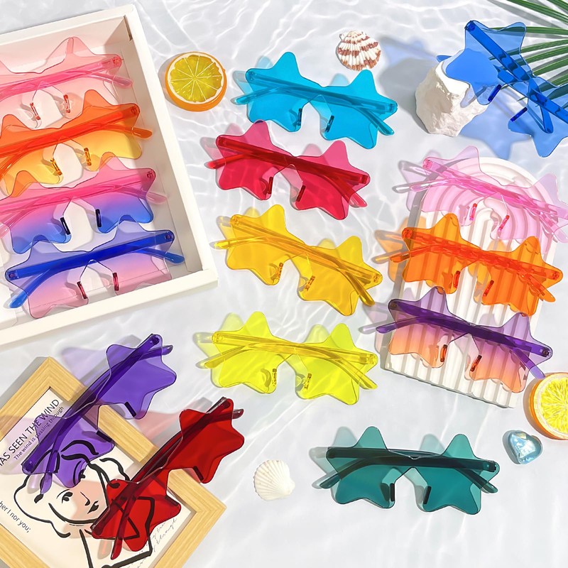 SUNOVELTIES 16 Pack Star Rimless Sunglasses, Kids Colored Party Glasses