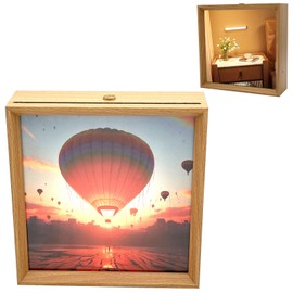 4-in-1 Wooden Picture Frame Wind Up Music Box with Mirror, Rechargeable 3-Color Touch LED Night Light Musical Gift for Women Girl Party Home Desktop Display-Over The Rainbow