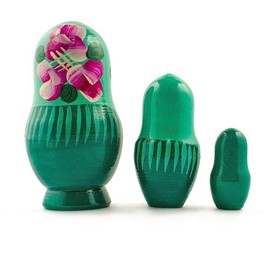 BestPysanky Set of 3 Deep Green Dress Wooden Russian Matryoshka Nesting Dolls 3.5 Inches