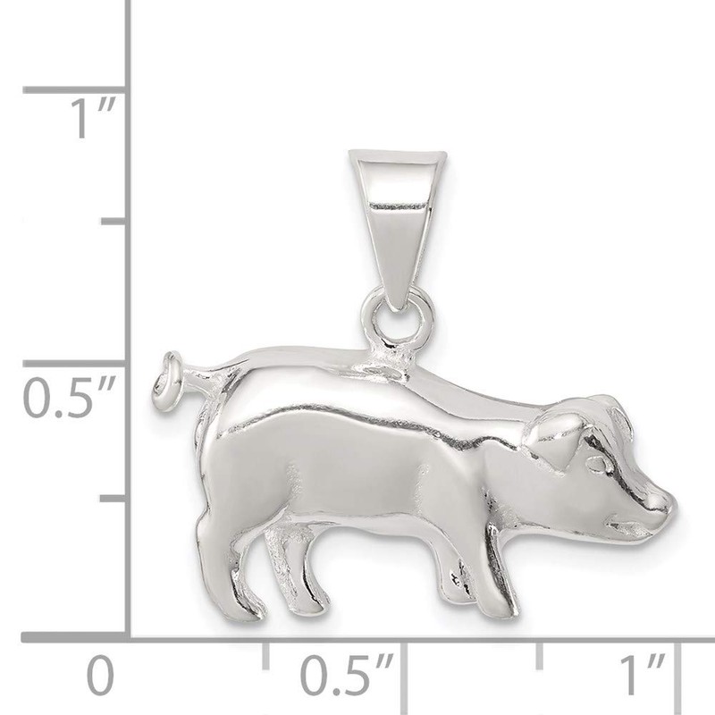 Solid 925 Sterling Silver Pig Pendant Charm (24mm x 15mm)