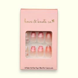 24 Pcs Press On Nails Short, Soft Gel Fake Nails, Glossy, Durable & Reusable, Easy to Apply Glue On Nails for Women By Bows And Knots