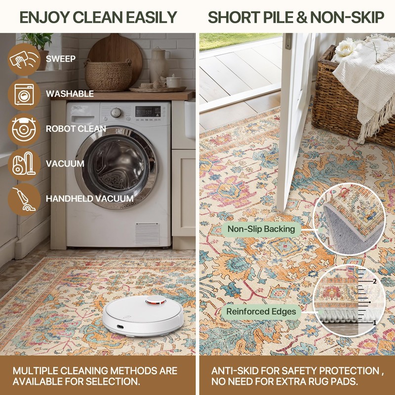 Bavni Area Rug 3x5, Non-Slip Washable Rugs for Living Room