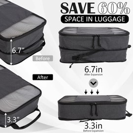 Extra Large Compression Packing Cubes for Travel Essentials, 2 Set Expandable Compression Bags for Travel Packing Cubes for Suitcase Luggage Organizer Bags, Black Mesh