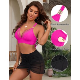 Blooming Jelly Womens High Wasited Bikini Sets Tummy Control Bathing Suit Modest Swim Skirt Swim Suits 2025 (M, Black Pink)