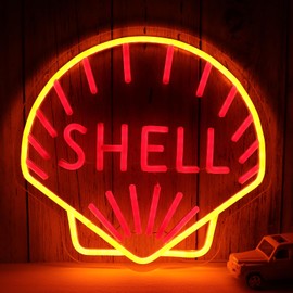 WonderfulLife Shell Oil Logo Neon Sign for Garage Decor,Led Signs for Bar Man Cave Wall Decor,Lube Store or Gasoline Station Display Lighting,Orange and Red,Easy Hanging.
