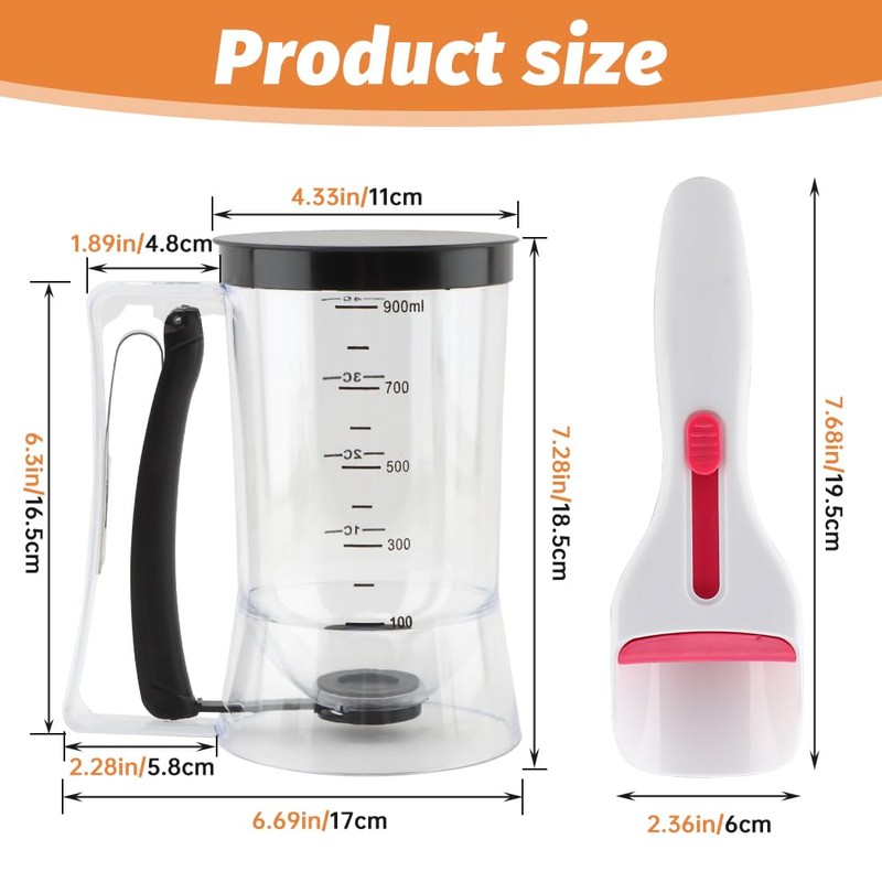 4 Cup Pancake Batter Dispenser with Cupcake Scoop Batters Dispenser,Pancake