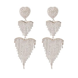 Wekicici Dainty Full Rhinestones Statement Drop Dangle Earrings Sparkly Long Chandelier Fringe Chain Crystal Earring Long Tassels Earrings for Women (Gold)