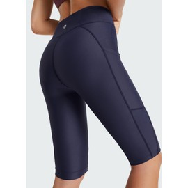 Baleaf - Pantalones cortos de natación para mujer, de 12 pulgadas, UPF 50+, pantalones cortos largos de cintura alta, con 2 bolsillos, marino, XX-Large