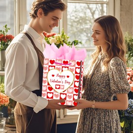 HEYINSHEN Happy Valentine's Day Gift Bag Valentine Gift Bags with Tissue Paper Heart Valentine's Day Paper Bags Heart Gift Bag (Love, Heart) Valentine's Day Gifts for Girlfriend Boyfriend Wife Women