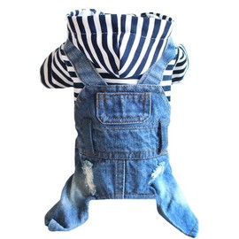 SILD Pet Denim Jumpsuit Dog Jeans Hoodies Cool Blue Coat Medium Small Dogs Classic Jacket Puppy Blue Vintage Washed Vests