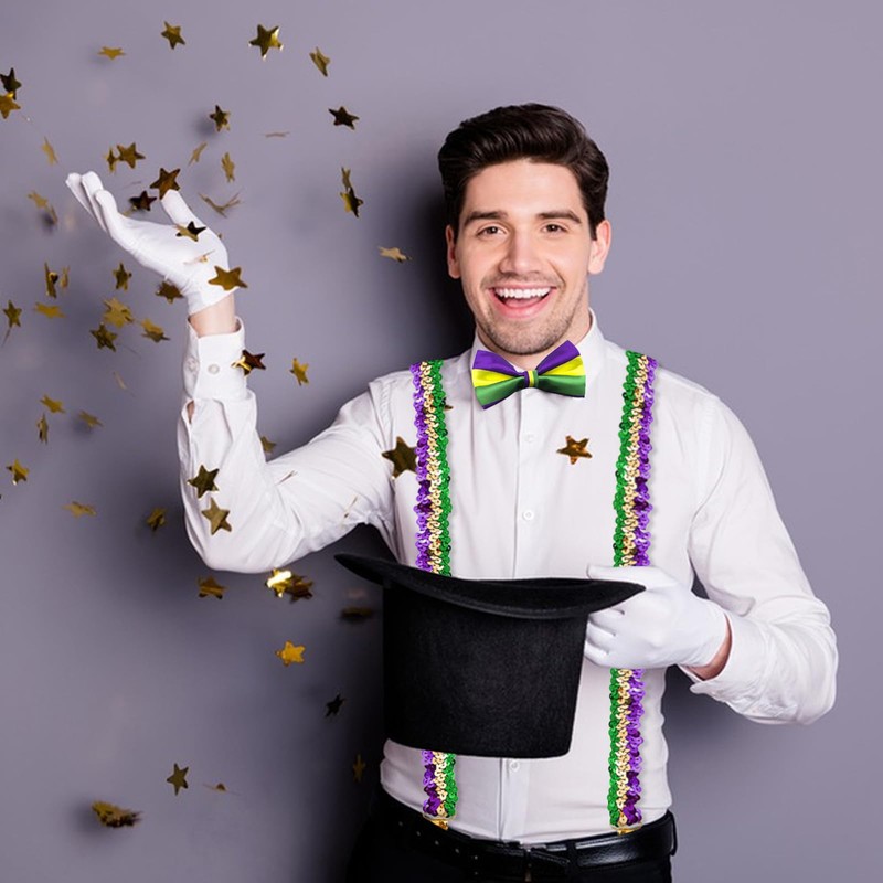 Alovez Sequin Braces Set Glitter Bow Tie Black Y Clip