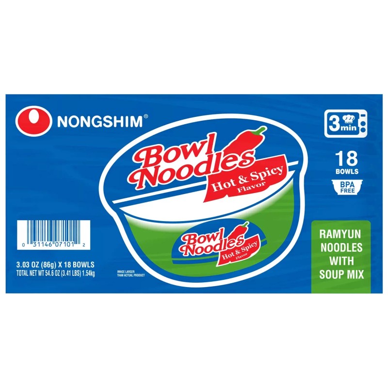 Nongshim Bowl Noodle Hot and Spicy Beef Ramen 3.03 oz.,