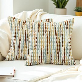 Cythasily Boho Chenille Striped Pillow Cover 18x18 Inch, Decorative Pillow Cover for Couch Bed Sofa Living Room Bedroom Farmhouse Modern Home Decor Accent Pillowcases Set of 2, Multicolor