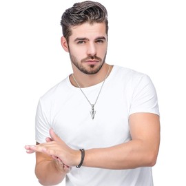 Jstyle 2Pcs Stainless Steel Pendant Necklace for Mens Spearpoint Arrowhead Wolf Teeth Pendant Chain Necklace Set Silver-tone