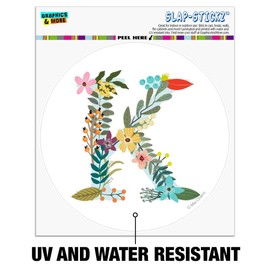 Letter K Floral Monogram Initial Automotive Car Window Locker Circle Bumper Sticker