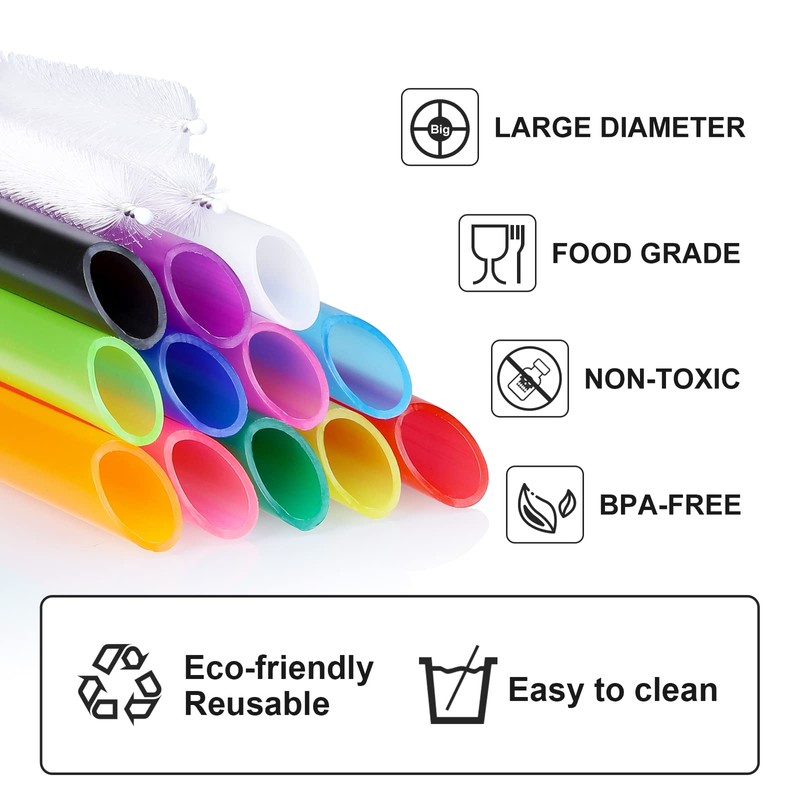 Angled Tips, 12 Pcs Wide Reusable Bubble Tea Straws with