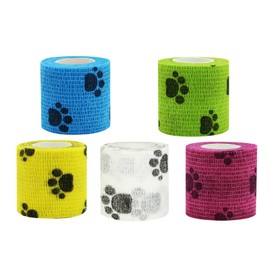 Cohesive Bandages 5 Rolls Self Adherent Wrap Elastic Bandage Breathability Non-Woven Cohesive Gauze Rolls Pet Vet Tape for Animals Sport Wrist Ankle Sprain