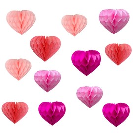12pcs Heart Decorations Honeycomb Ball Paper Heart Hanging Party Decor for Graduation Birthday Bachelorette Engagement Wedding Bridal Shower Baby Shower Valentines (Heart-Pink Set)