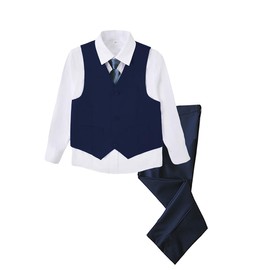 SaiLiiny - Traje de 4 piezas para niños, ajuste delgado, conjunto de chaleco, vestido formal negro y azul para niño, Azul marino (corbata), 18