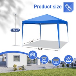 10' x 10' Party Tent,Wedding Tent with 4 Removable Sidewalls, Patio Canopy Tent, Outdoor Patio Gazebo with Spiral Tubes for Party,Wedding,BBQ, Waterproof (Blue, 10'X10'-with 4 Removable Sidewalls)