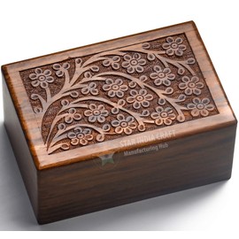 SIC Rosewood Urn for Ashes Adult Male/Female, Hand Engraved Decorative Memorial Keepsake, Peaceful Tree of Life Engraving Urn Wooden Box for Humans or Pets Ashes, Size: 9.5 x 7.5 x 5.25 inches, 3XL