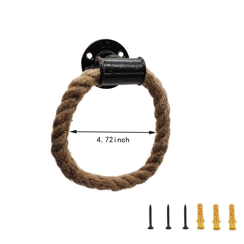 Nautical Towel Ring,Industrial Pipe Rope Towel Ring Wall Mounted Rustic