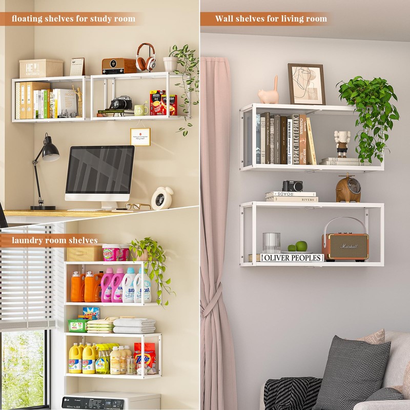 ThreeHio 2 Pack Expandable Garage Shelves Wall Mount, Heavy Duty