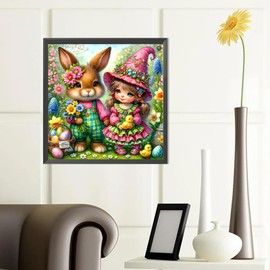 Skyboda Rabbit Diamond Painting Kits for Adults, DIY Diamond Art Kits Easter Full Round Drill Gem Art Diamond Dots for Home Wall Art Decor 30x40cm