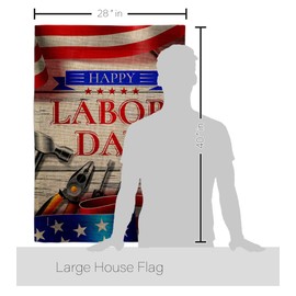 Breeze Decor Happy Labor Day Burlap House Flag Eagle Set Star and Stripes Patriotism Independence Memorial United State American Banner Small Garden Yard Gift Double-Sided, Made in USA
