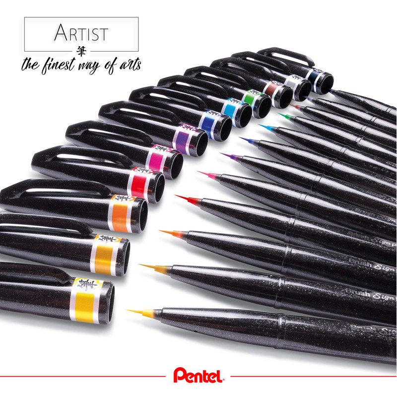 Pentel Arts Brush Sign Pen Artist Wallet of 12 Assorted
