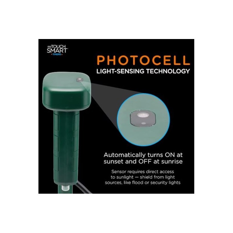 JASCO MTS Photocell Stake Timer, Outdoor, 6 Grounded Outlet, Green,