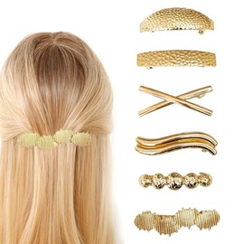 Gold Hair Barrettes for Women, Metal French Hair Clips, Simple Spring Snap Hair Barrettes Large for Thin Hair Ponytail Accessories