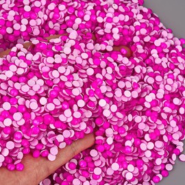 Blinginbox Flatback Rhinestones Round Gems, 1440pcs Luminous Series Glass Stones Neon Gems Non Hotfix Crystal Rhinestones for Nail Charms Crafts Clothes Tumblers,Hot Pink Neon,SS16.