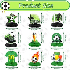 HOWAF 9 Pieces Soccer Honeycomb Centerpiece, Soccer Themed Happy Birthday Party Table Centerpieces Decoration, Soccer Ball Table Decoration Soccer Party Centerpieces for Boys Kids Birthday Decor Supplies