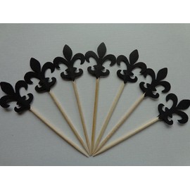 Black Fleur De Lis Cupcake Toppers - Party Picks - Food Picks (Set of 24)