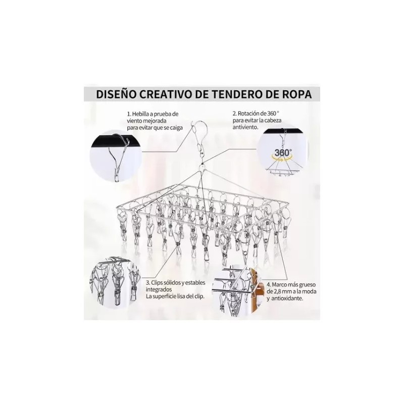Hogareno Ec Tendedero Portatil Acero Inoxidable 40 Pinzas Secadora Ropa