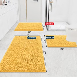 Smiry Luxury Chenille Bath Rug 24''x16'', Extra Soft and Absorbent Shaggy Bathroom Mat Rugs, Machine Washable, Non-Slip Plush Carpet Runner for Tub, Shower, and Bath Room, Yellow