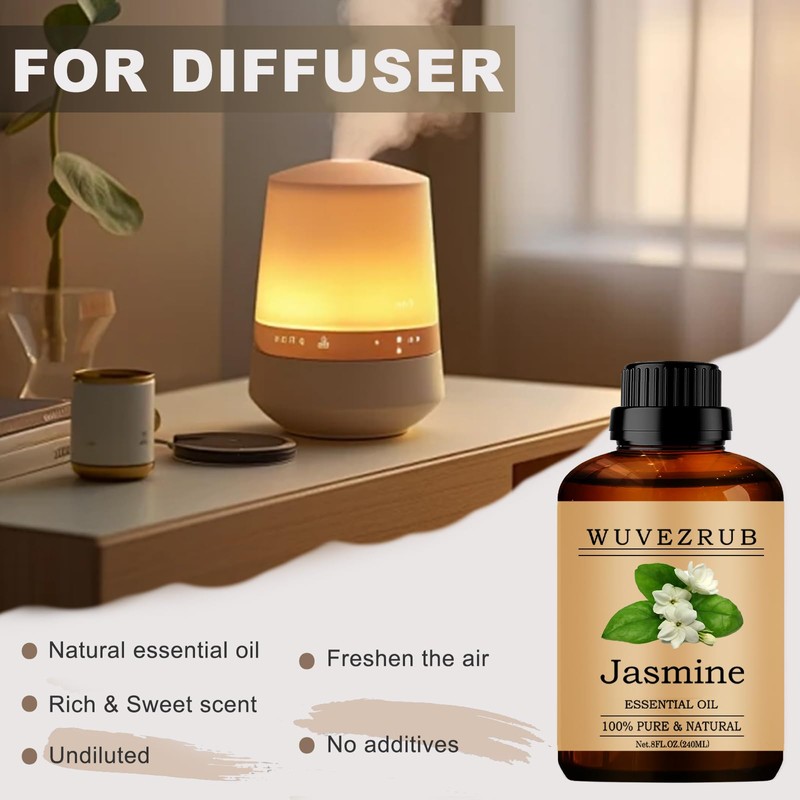 Jasmine Essential Oils 240ML, Organic 100% Pure and Natural Jasmine
