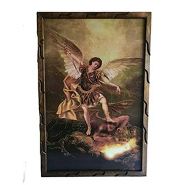 San Miguel Arcángel Imagen Cuadro Rustico Para Colgar 36" x 24" St. Michael Archangel Rustic Frame Hecho En Mexico # 19711