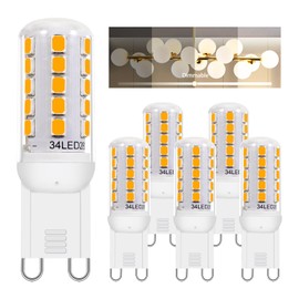 VALUCKY G9 LED Bulb Dimmable 3.2W (30-40W Halogen Bulb Equivalent), Warm White 3000K, 120V 350LM G9 Bi Pin Base Light Bulbs for Chandelier Light, No Flicker, 360° Beam Angle, 6 Pack