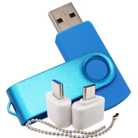 Mini Capacity USB Flash Drive Memory Sticks Thumb Drives with 1 OTG (Micro USB) and 1 Type-C (USB-C) Adaptor for Mobile Phone (Blue 512MB)