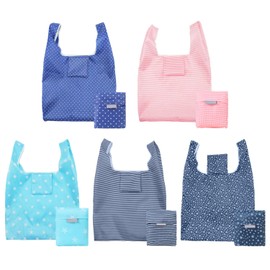 NyxSeat Pack of 5 Printed Shopping Bags, Foldable Shopping Bags, Portable Shopping Bags, Environmentally Friendly Handbags, Suitable for Grocery Shopping, Shopping and Work (33 x 55 x 5 cm), Pink