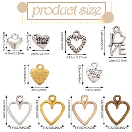 COGCHARGER 100 Piece Heart-Shaped Charm Metal Crafts Pendant Mixed DIY Pendant DIY Jewelry Alloy Pendant For DIY Bracelets Necklaces Earrings Jewelry Accessories, Alloy, No Gemstone