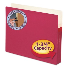 Smead 73221 1in Expansion Colored File Pocket, Straight Tab, MLA, Ltr, Red/MLA, 25/Box, Carton of 100