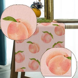 Vohado Linen Peach Fruit Table Runner Pink Summer One Sweet Peach Girl Birthday Party Decoration Home Kitchen Dining Room Tablecloth 72inches
