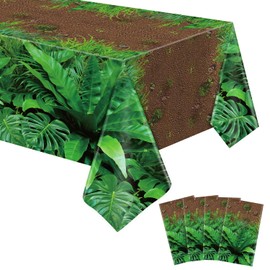 4 Pcs Forest Path Tablecloth Safari Jungle Birthday Table Cover 51 x 86 " Woodland Table Cover Dinosaur Party Tablecloth for Safari Jungle Birthday Party Camping Shower Supplies Dinosaur Decorations