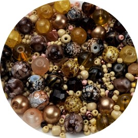 Assorted Glass Resin Beads Multi Size Colors Smooth Cracked Gravel Millet Spacer Beads for Bracelets Necklace Earring DIY Jewelry Making Craft(Light Brown Series)