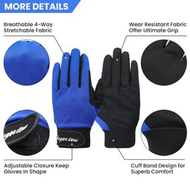 FINGER TEN Kids Horse Riding Gloves Youth Non Slip Grip, Boys girls Equestrain Breathable Stretchable Sweat Absorbent fit All Seasons for Cycling Sport School Bike (Blue, XL)